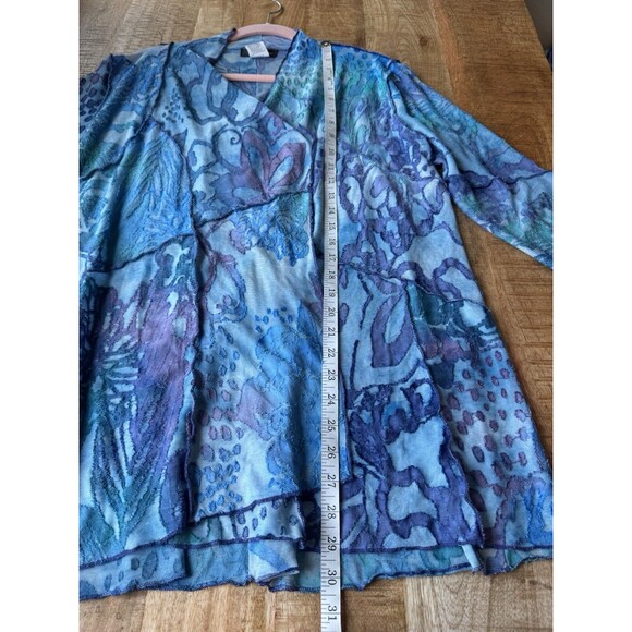 Creation Women's Blue Purple Floral 3/4 Sleeve Open Knit Cardigan Petite Large - Picture 9 of 10